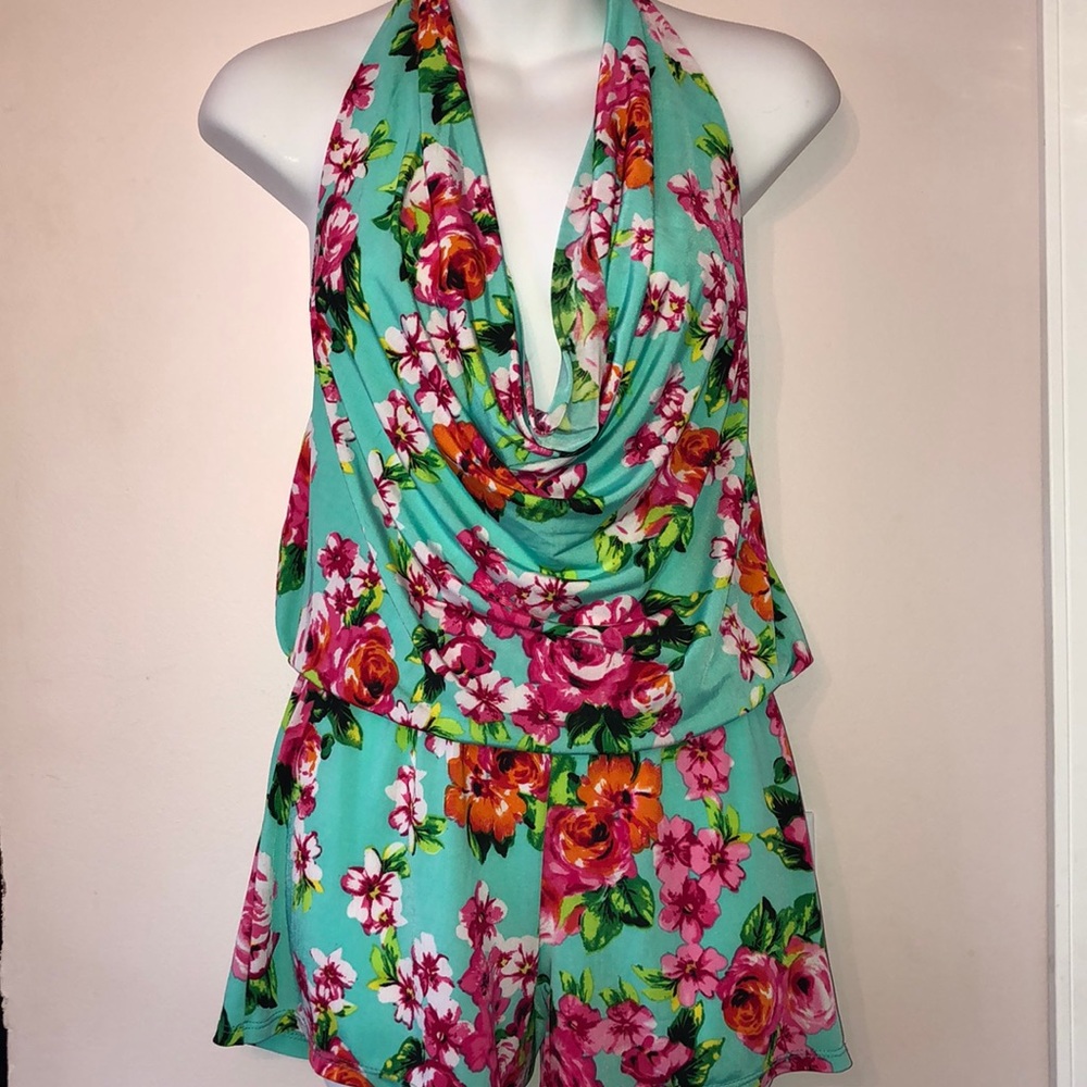 H&H floral halter necked backless romper